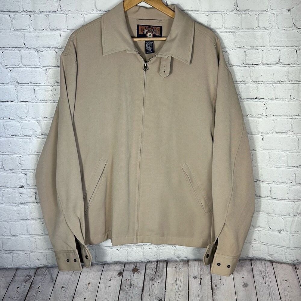 Duluth Trading Co Beige Bomber Jacket Coat Full Zip Size M Medium Rayon Blend